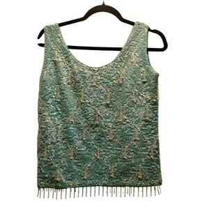 Vintage 60s Womens Size Small Blue Sequin Beaded Sleeveless Wool Theater Costume